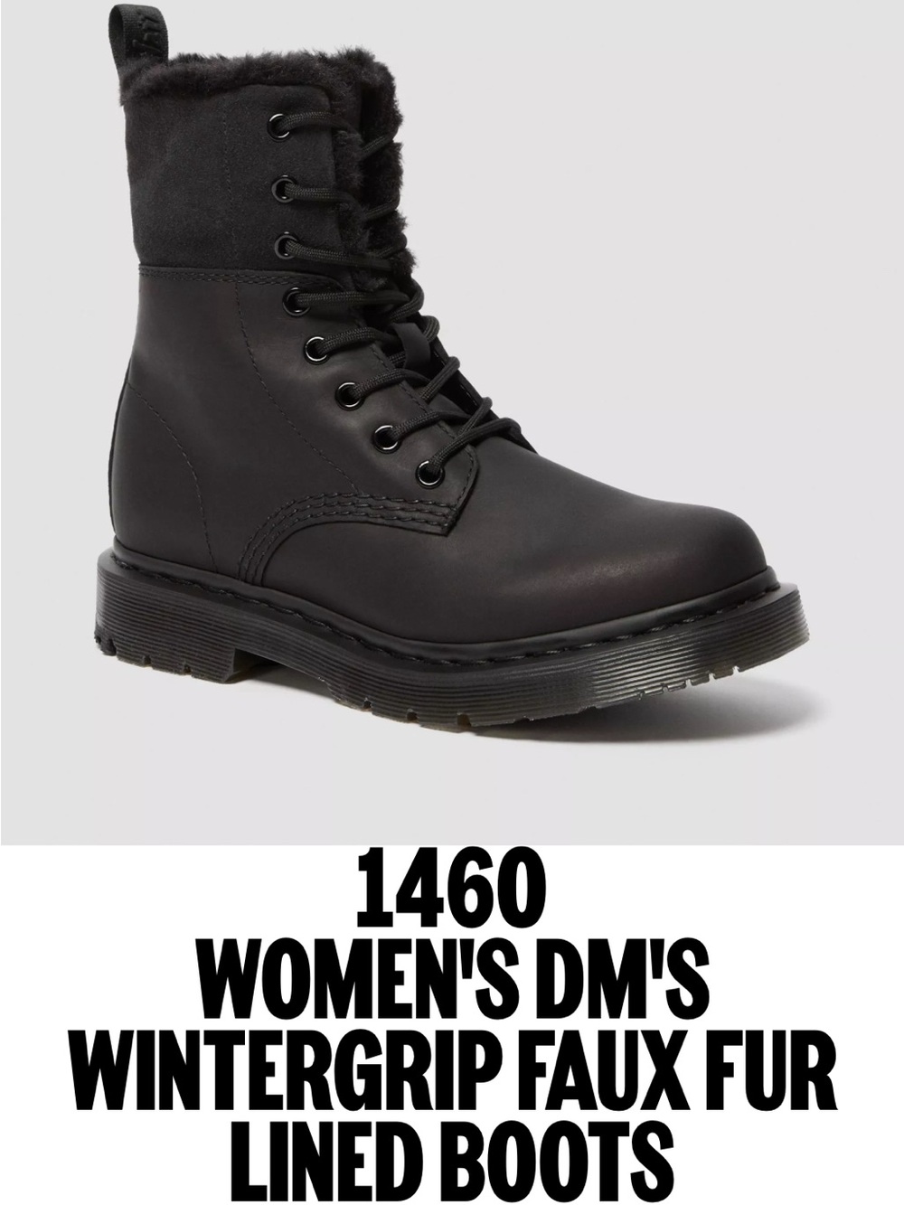 Dr. Martens Black Lace-Up Faux Fur Winter Boots